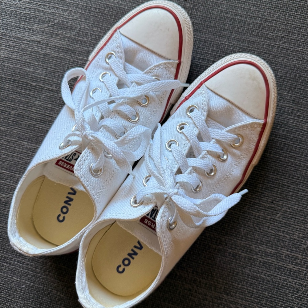 Converse White Canvas Sneakers with Red Trim